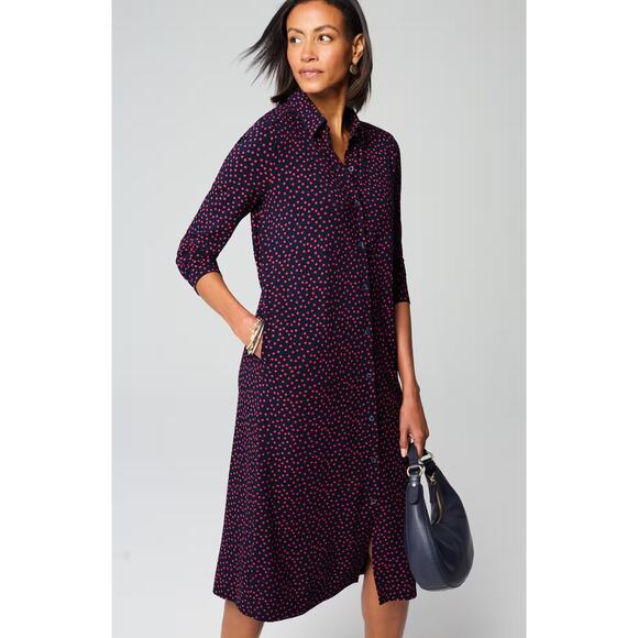 J. Jill Wearever Knit Shirt Dress Navy Blue Red Polka Dot Women's Size Plus 2X - Picture 9 of 11